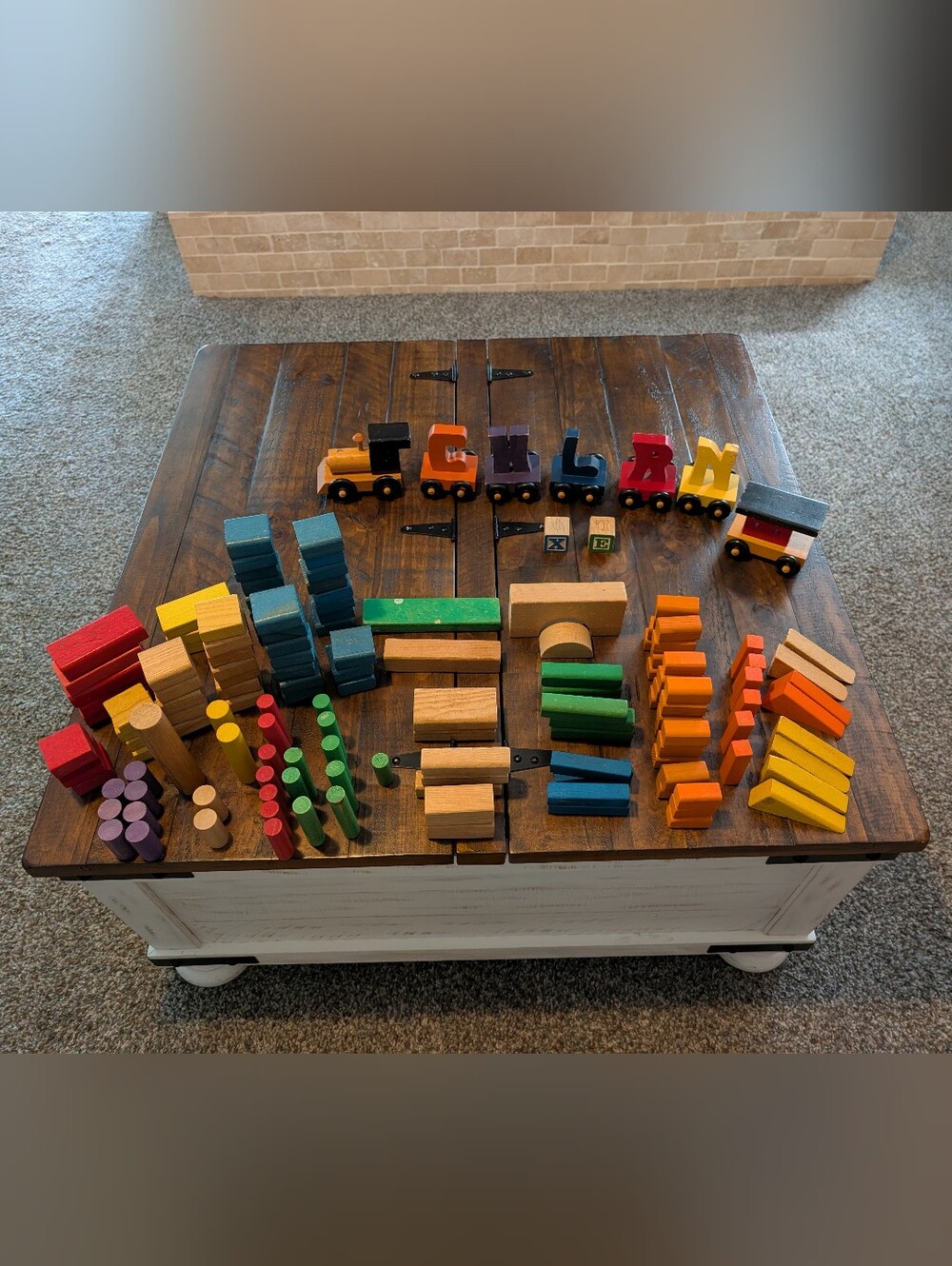 Vintage Wooden Building Blocks and Train Set - Multicolor Kids Toy